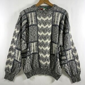 VTG Justin Blake Italian Mens Textured Knit Sweater Sz L Grandpa Grunge USA